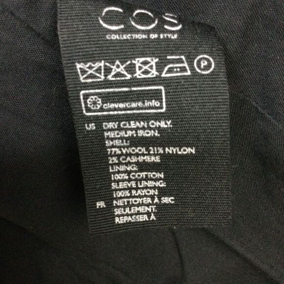 Cos Womens Wool Cashmere Overcoat Coat Jacket Side Slit Pockets Black Size 2 - Picture 13 of 14